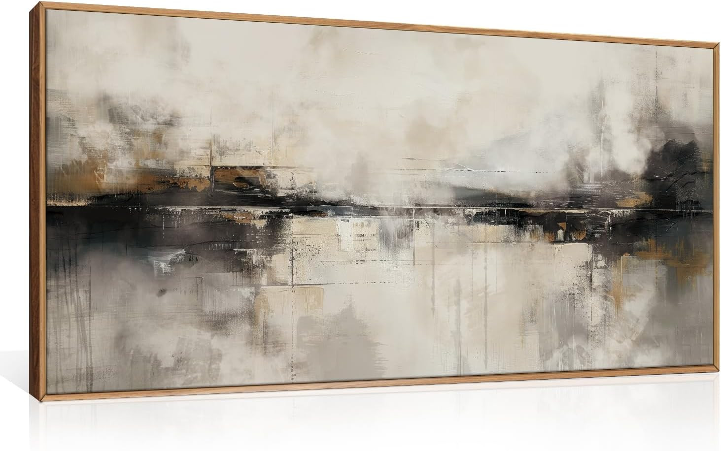 HOURIA Abstract Neutral Beige Black Framed Canvas Wall Art Set- 40"x20"x1 | Amazon (US)