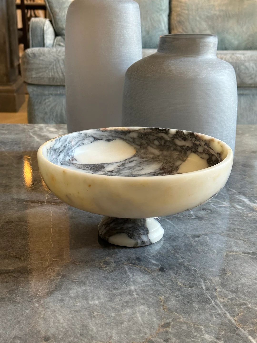 Large Marble Serving Bowl 27cm, Natural Violet Marble, Pedestal Serving Bowl, Curved Bowl, Home G... | Etsy (US)