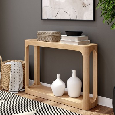 Plank+Beam 46" Forma Console Table, Solid Wood Rounded Edge Sofa Table with Storage Shelves, Narrow Entryway Table, Blonde | Target