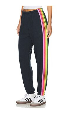 Aviator Nation 5 Stripe Sweatpant in Charcoal/pink Green from Revolve.com | Revolve Clothing (Global)