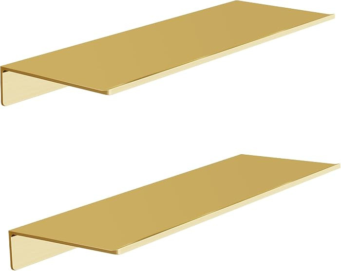 Metal Floating Shelves, Set of 2, Brushed Gold Wall Shelves Picture Ledge, Shower Caddy Wall Moun... | Amazon (US)