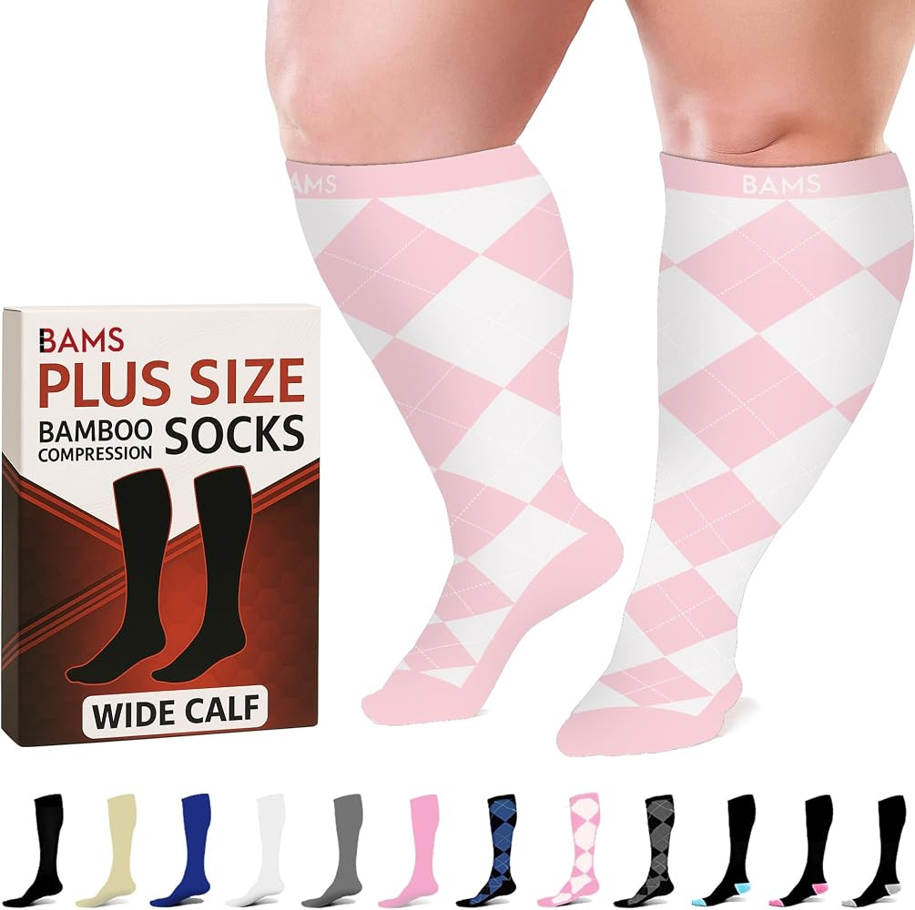 BAMS Plus Size Compression Socks Wide Calf XL XXL XXXL – Graduated Knee-High Support, Viscose f... | Amazon (US)
