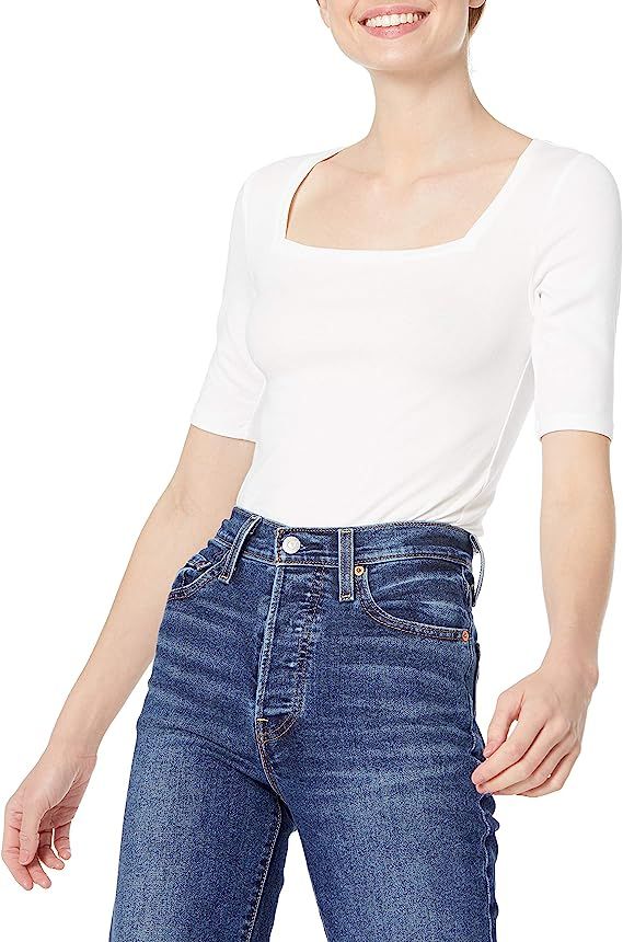 Amazon Essentials Women's Slim Fit Half Sleeve Square Neck T-Shirt | Amazon (US)