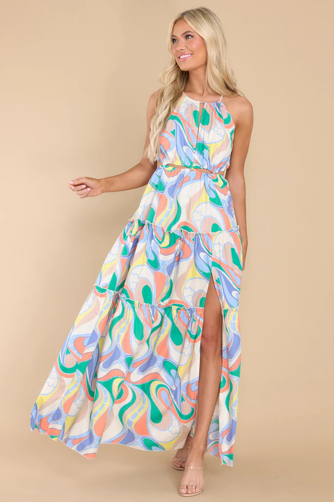Total Upgrade Ivory Multi Print Maxi Dress | Red Dress 