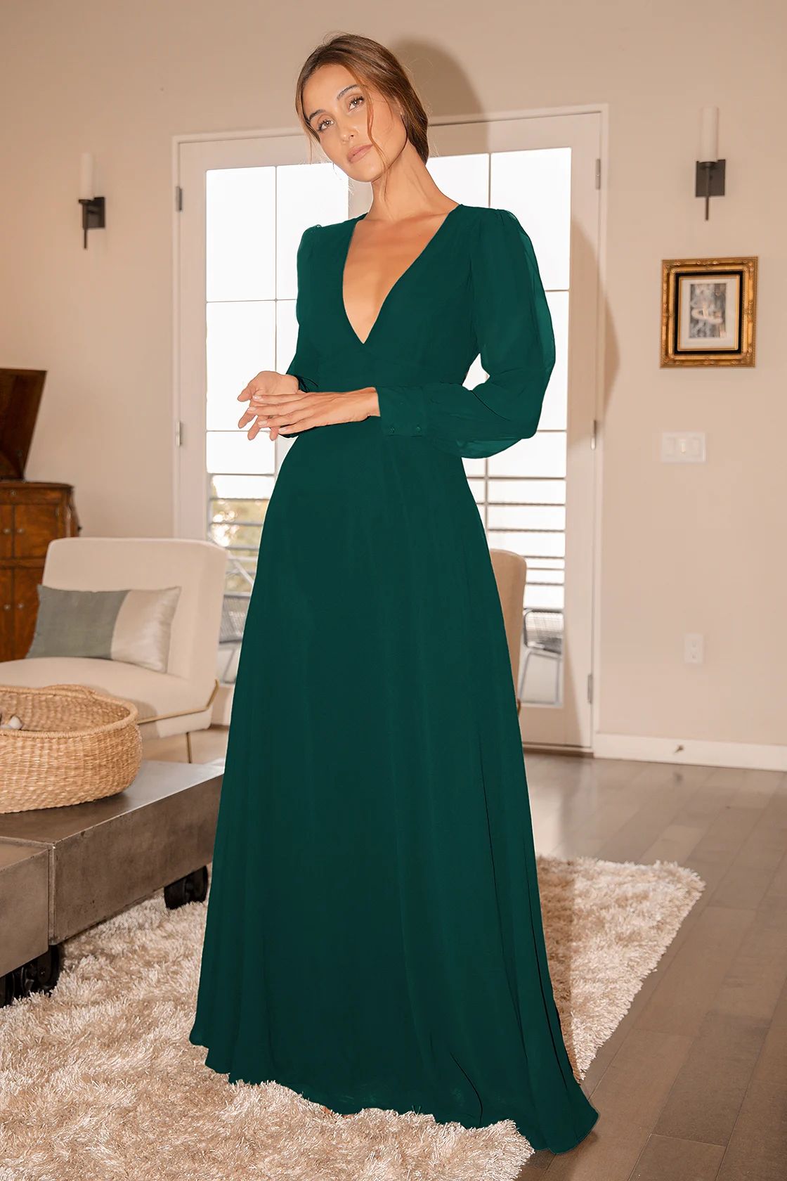Talk About Divine Hunter Green Long Sleeve Backless Maxi Dress | Lulus (US)