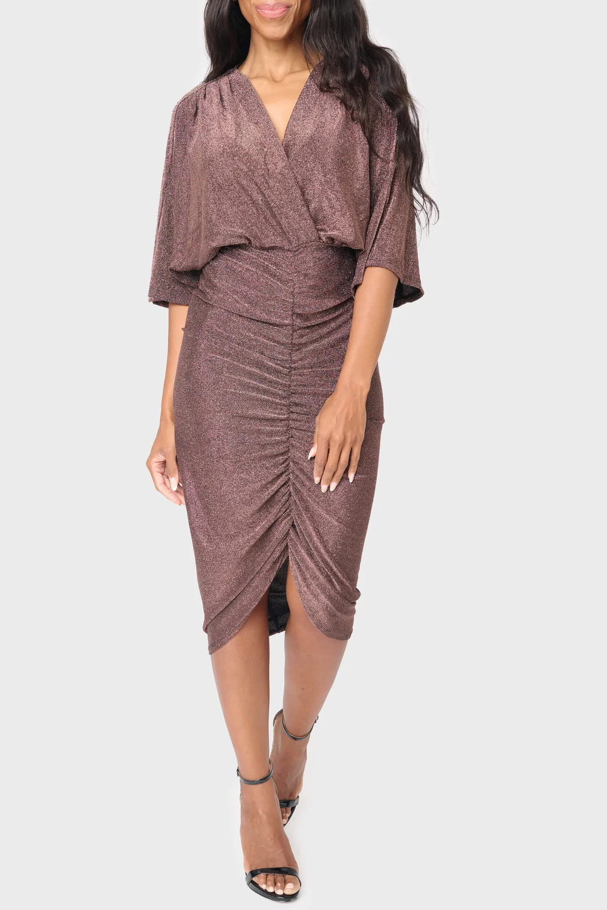 Glamour Surplice Metallic Knit Dress | Gibson