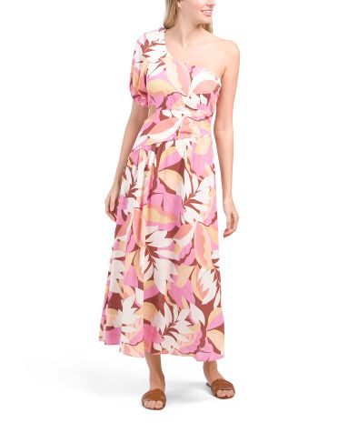 Kali Linen Blend One Shoulder Floral Maxi Dress | TJ Maxx