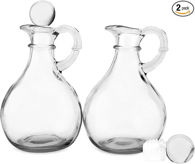 Cornucopia Glass Oil and Vinegar Cruets (Set of 2); Round Glass Oil Dispenser Bottles with Stoppe... | Amazon (US)