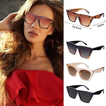 Frienda 4 Paare Sonnenbrille Eckig Cat Eye Vintage Quadrat Sonnenbrille für Damen und Männer | Amazon (DE)