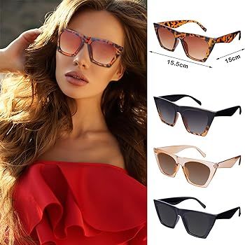 Frienda 4 Paare Sonnenbrille Eckig Cat Eye Vintage Quadrat Sonnenbrille für Damen und Männer | Amazon (DE)
