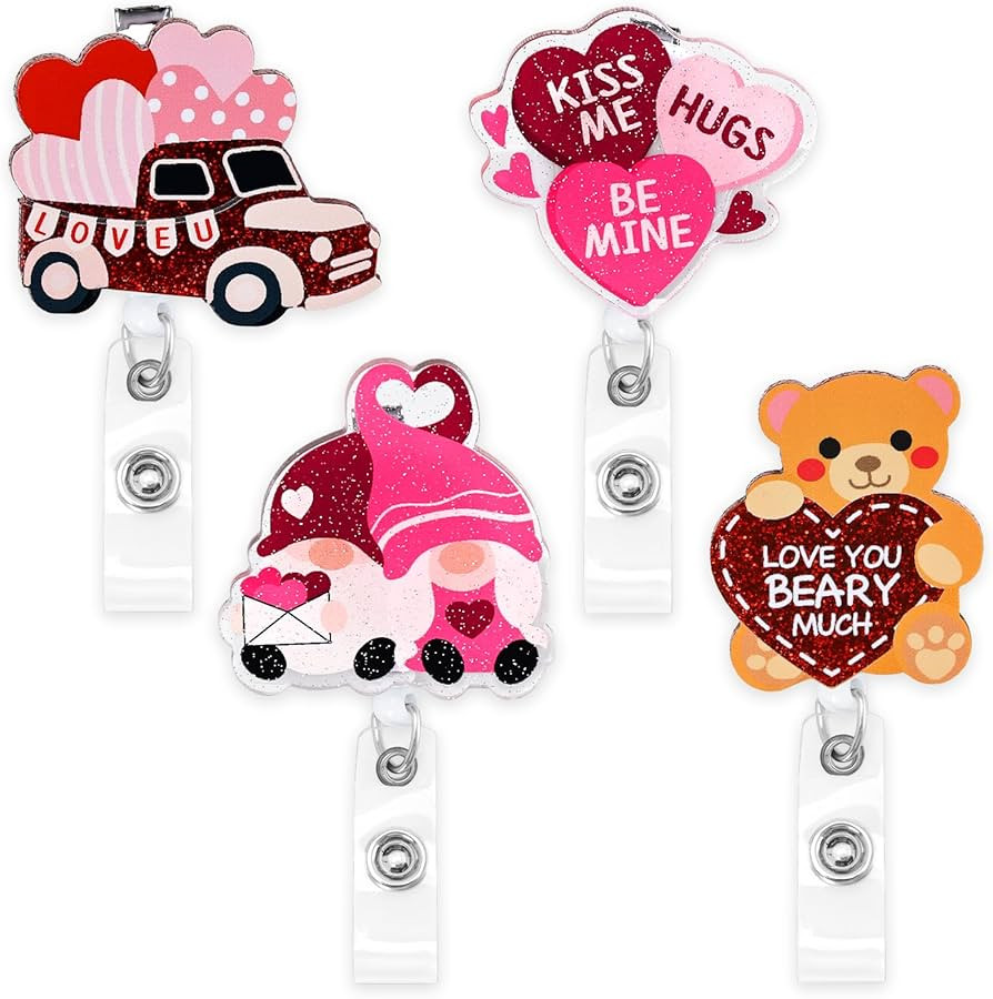 4PCS Valentine Badge Reels Retractable Acrylic Badge Holder with Alligator Clip Glitter Design He... | Amazon (US)