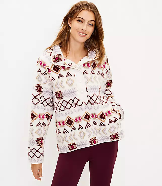 Lou & Grey Fair Isle Cozy Up Sherpa Jacket | LOFT | LOFT
