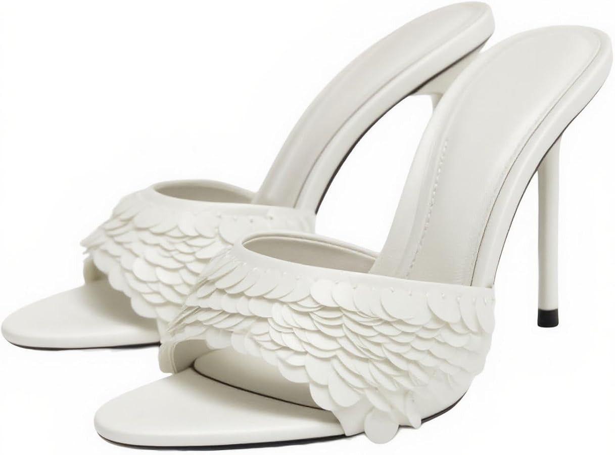 YIYA Women's Sequin Glitter Open Toe Mules Heels Stiletto High Heels Sparkly Party Dress Sandals ... | Amazon (US)