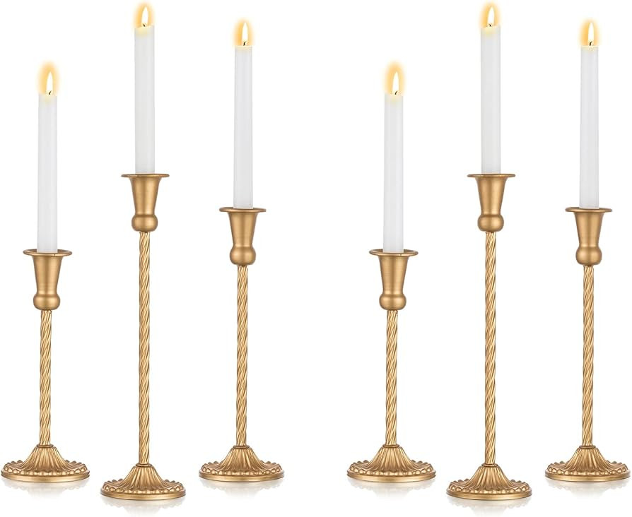Nutpio Gold Candle Holder Candlestick Holders Set of 6 Metal Candle Holders Tapered Candle Holder... | Amazon (US)