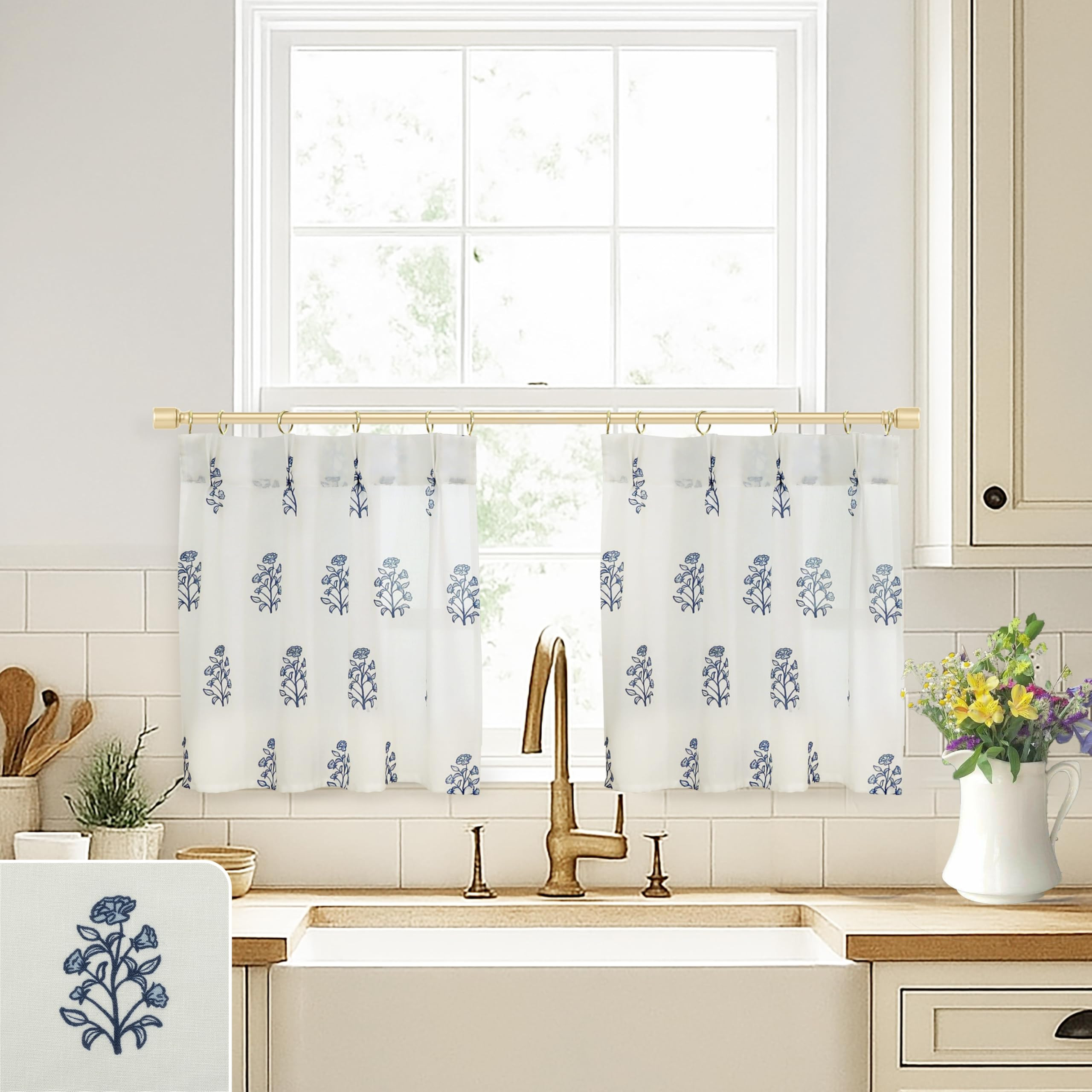 Amazon.com: Lino Rosa Navy Blue Kitchen Curtains,Floral Patterned Coastal White Farmhouse French Country Grand Millenial Grandmillennial Preppy Flower Curtains for Bathroom Window,Dark Blue and White : Home & Kitchen | Amazon (US)
