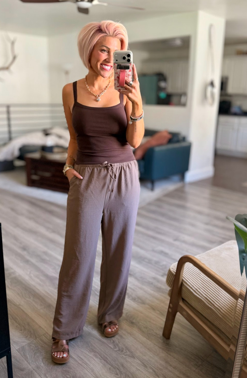 Comfortable and chic outfit for a day out! This top has a built-in bra!! Pants: Medium // Top: Small // Sandals: TTS 

 #LTKootd #LTKSeasonal #LTKSaleAlert