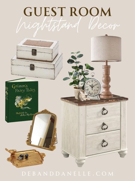 Inspiration for your guest room nightstand decor with a vintage-inspired, neutral style. All of these items are from Amazon. #guestbedroom #bedroom #home #homedecor 

#LTKhome