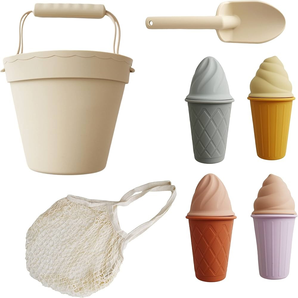 Marlowe & Co Silicone Ice Cream Toy Beach Set, Includes Bucket, Shovel, 4 Cone Sand Molds with St... | Amazon (US)