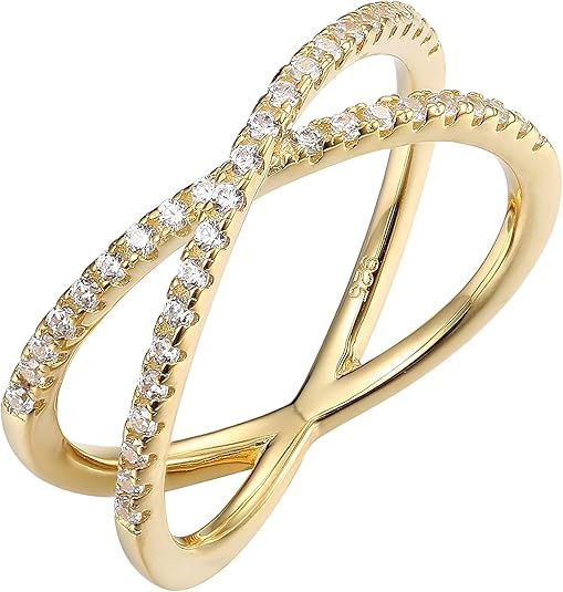 PAVOI 14K Gold Plated X Ring Simulated Diamond CZ Criss Cross Ring for Women | Amazon (US)