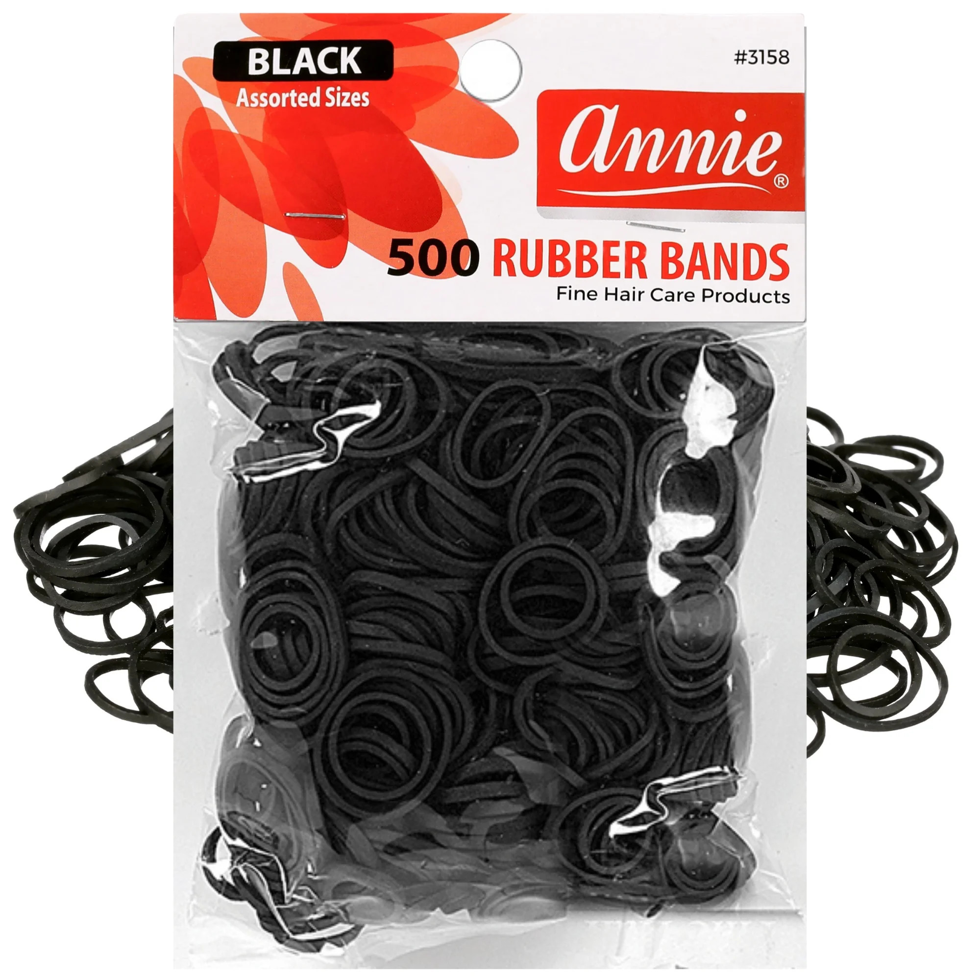 Annie Rubber Bands Assorted Sizes, 500 Piece Hair Ties, Black | Walmart (US)