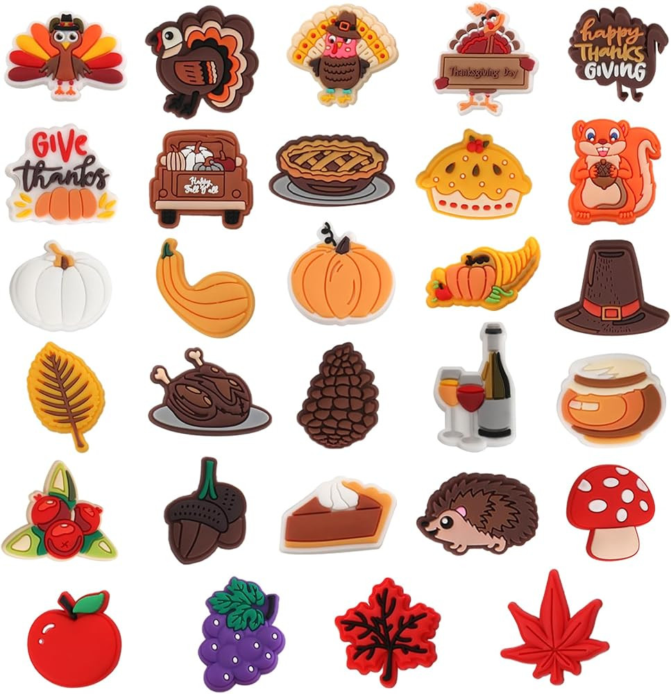 Fall Shoe Decor Charms, 30PCS Thanksgiving Autumn Turkey Pumpkin ​Shoe Charms for Shoe Wristban... | Amazon (US)