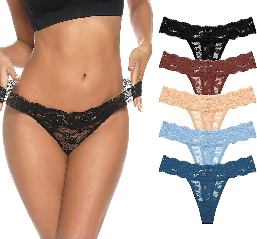Riozz Women's Seamless Thongs Panties Soft Breathable Stretch Thong Underwear Sexy Lace Thongs fo... | Amazon (US)