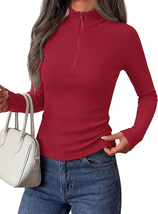 PRETTYGARDEN Women's Long Sleeve Shirts Fall Quarter Zip Up Pullover Tops | Amazon (US)
