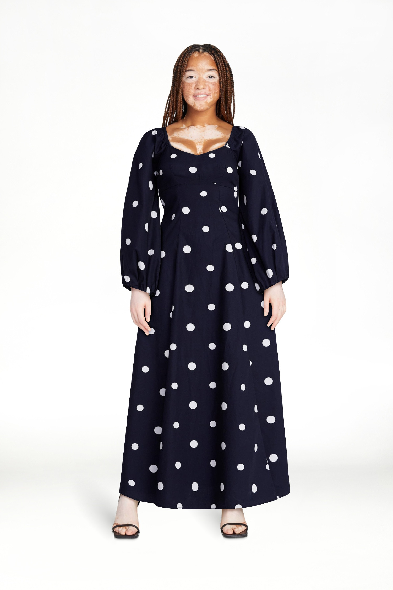 Free Assembly Women's and Women's Plus Cotton Polka Dot Maxi Dress with Puff Sleeves, Size-XS-4X | Walmart (US)
