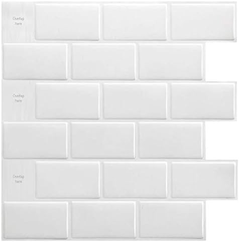 Art3d 10-Piece White Subway Backksplash Peel and Stick Tile for Kitchen, 12"X12" Vinyl Stickers | Amazon (US)
