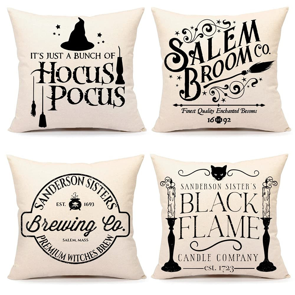 4TH Emotion Halloween Decor Pillow Covers 18x18 Set of 4 Halloween Decorations Hocus Pocus Farmhouse | Amazon (US)