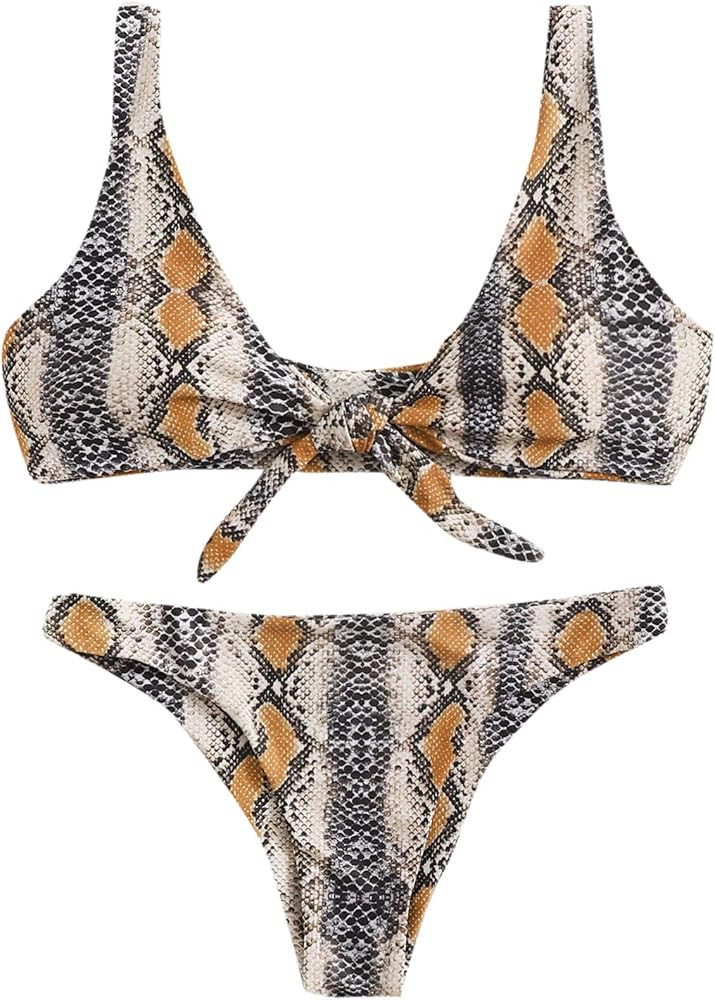 SweatyRocks Women's Sexy Bikini Swimsuit Tie Knot Front Leopard Print Swimwear Set | Amazon (US)