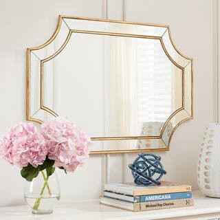 Medium Ornate Gold Beveled Glass Classic Accent Mirror (24 in. H x 35 in. W) | The Home Depot