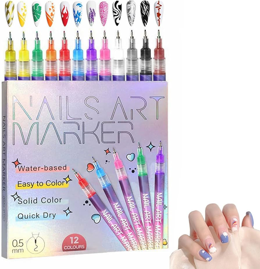 12 Colors Nail Art Marker Pens Set, Nail Markers for Nail Art, Suitable for Nail Art, Nail Painti... | Amazon (US)