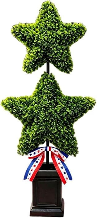 Patriotic Star Topiary Tree, 35 Inch Artificial Boxwood Plant with Green Star, 4th of July Decora... | Amazon (US)