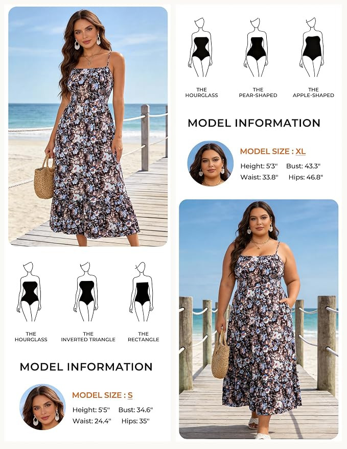 GRACE KARIN Summer Dresses for Women 2026 Vacation,Smocked Floral Maxi Dress,Boho Beach Sundress ... | Amazon (US)