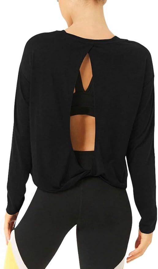 Bestisun Workout Yoga Tops for Women Long Sleeve Workout Clothes Backless Shirts for Women | Amazon (US)