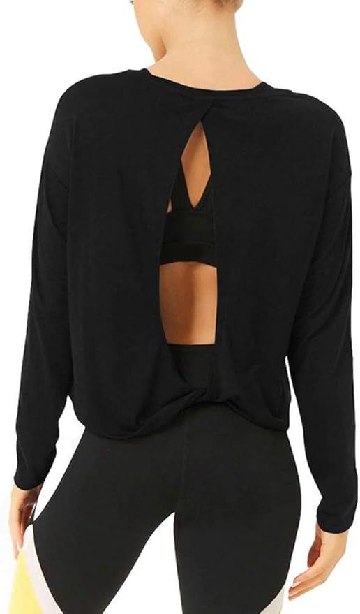 Bestisun Long Sleeve Workout Shirts Yoga Tops Open Back Workout Tops for Women | Amazon (US)