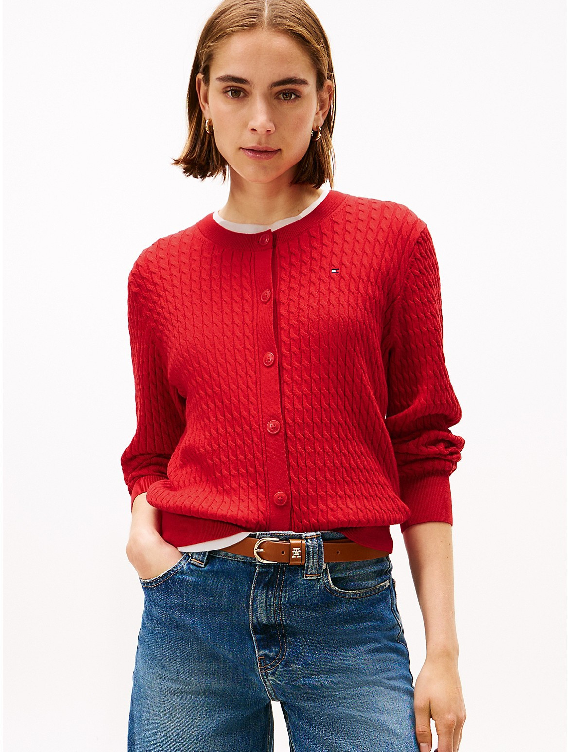 Tommy Hilfiger Women's Lightweight Cable Knit Cardigan - Red - XXS | Tommy Hilfiger (US)