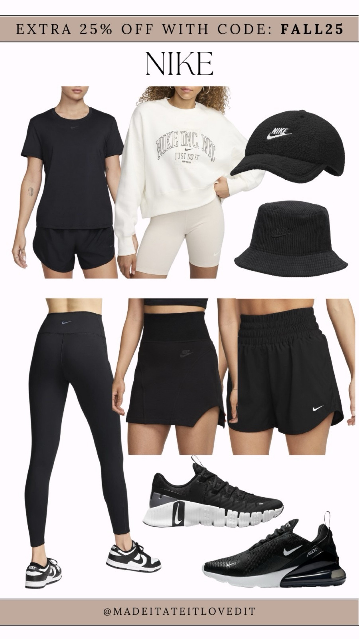 Score big on your favorite Nike gear with an extra 25% off using code FALL25. Whether you’re updating your workout wardrobe or grabbing the latest sneakers, now’s the perfect time to save on top styles.

#Nike #FallSavings #Extra25Off #NikeStyle #FallGear #DiscountCode #Sneakerhead #NikeDeals

#LTKStyleTip #LTKSaleAlert #LTKFitness