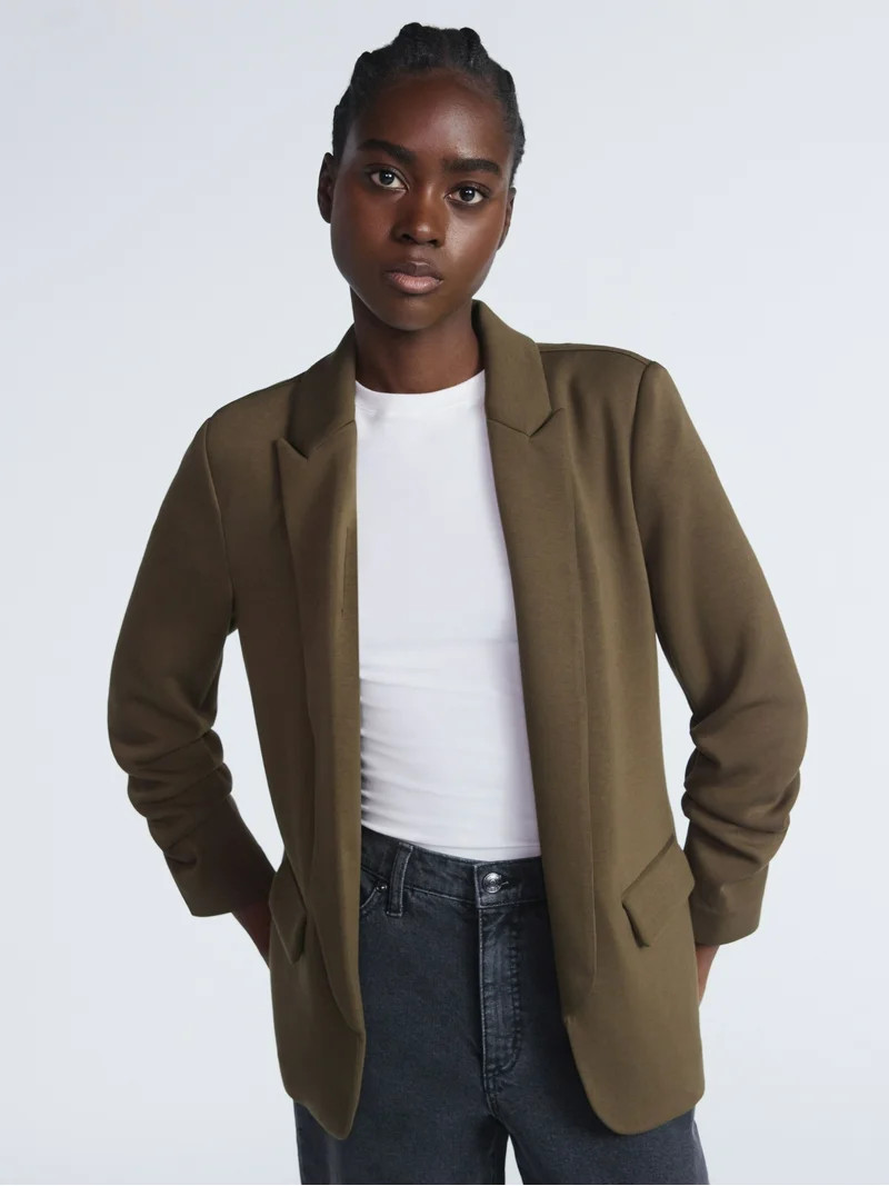 Scoop Women's and Women’s Plus Ultimate ScubaKnit Relaxed Blazer with Scrunch Sleeves, Sizes XS... | Walmart (US)