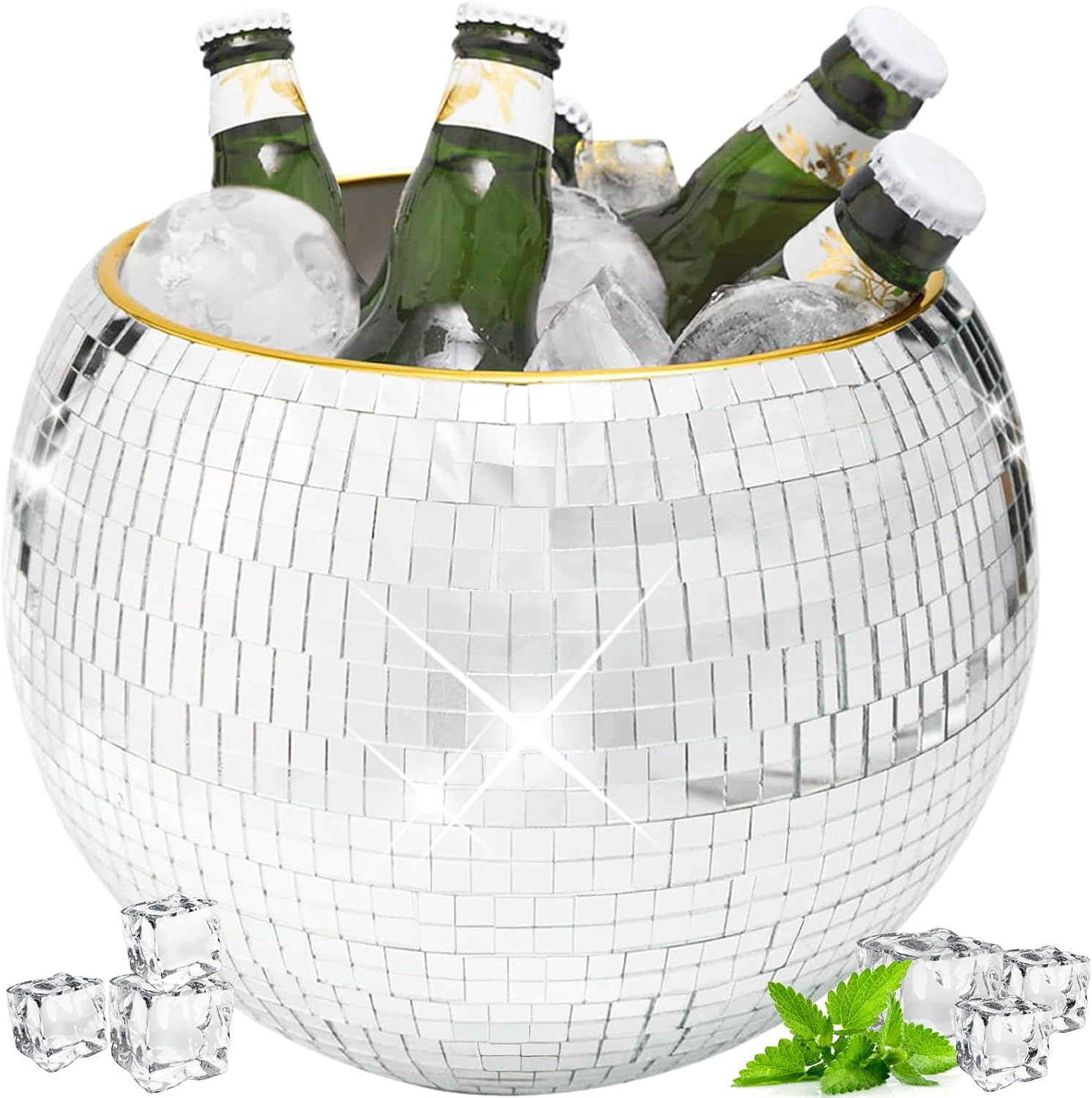 9.8 Inch Disco Ball Ice Bucket - Mirror Silver Decor for Cocktail Bar, Retro Party Accessories, C... | Amazon (US)