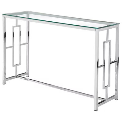 Best Master Furniture,Stainless Steel and Glass Console Table in Silver Base/Clear | Target