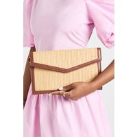 boohoo Women's Contrast Raffia Clutch Bag With Detachable Handle in Tan | Boohoo.com (UK & IE)