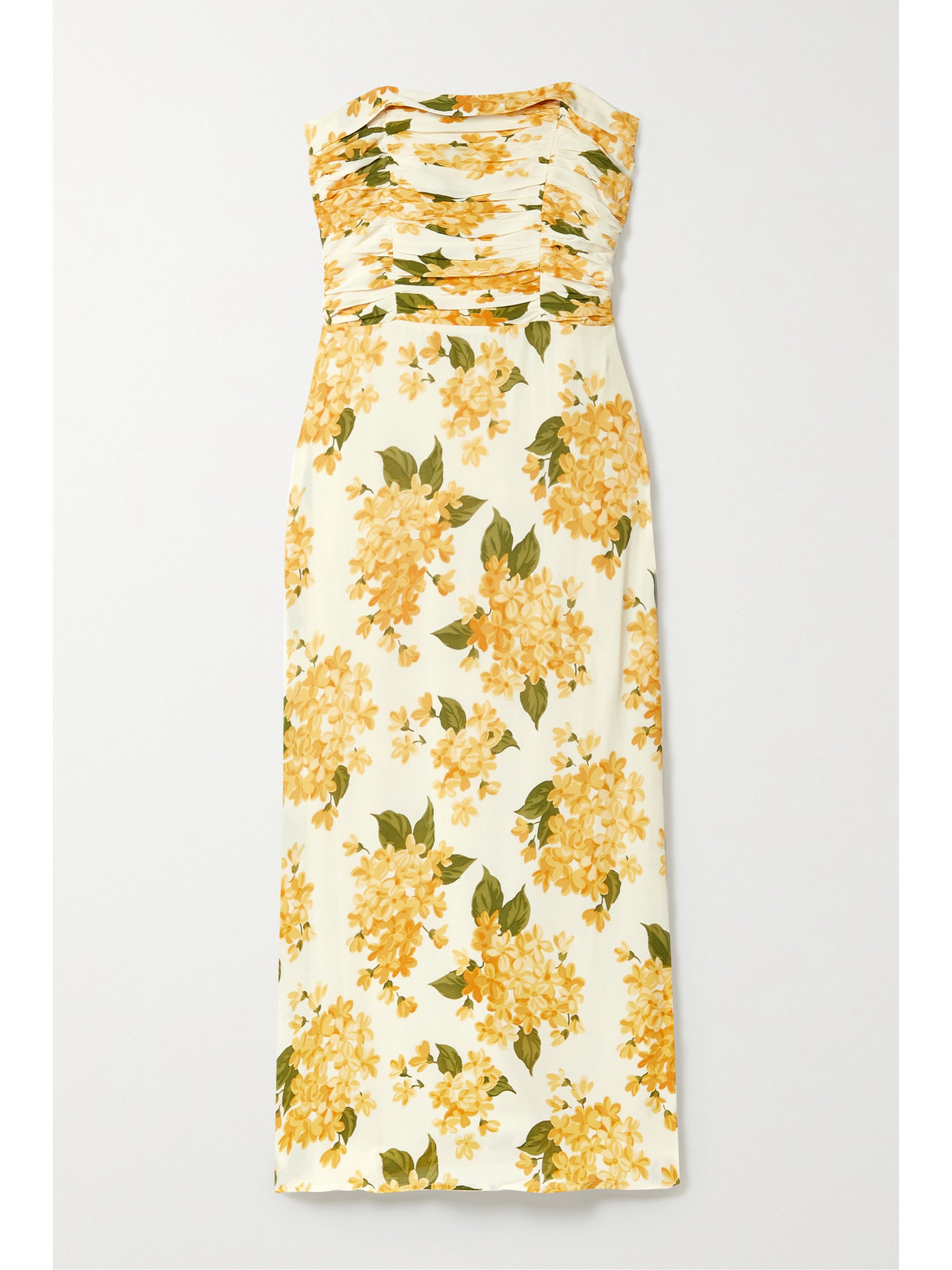 Reformation - Lore Ruched Floral-print Georgette Midi Dress - Yellow | NET-A-PORTER (US)