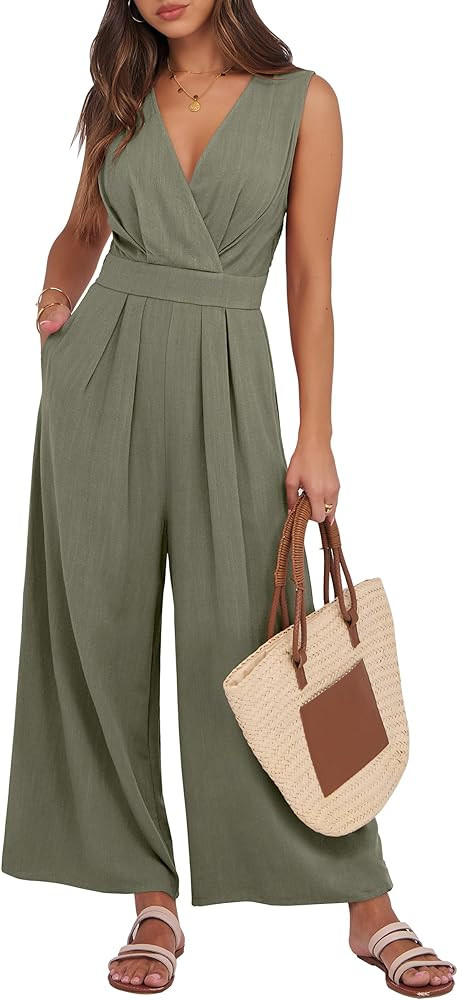 ANRABESS Women Jumpsuits Sleeveless V Neck Elegant Dressy Casual Backless One Piece Pants Romper ... | Amazon (US)