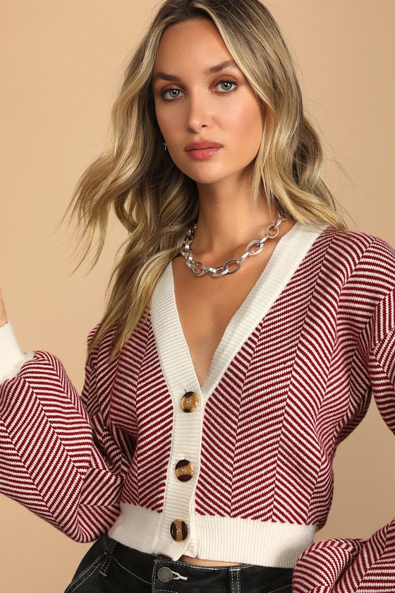 Here Comes a Holiday Red and White Striped Button-Up Cardigan | Lulus (US)