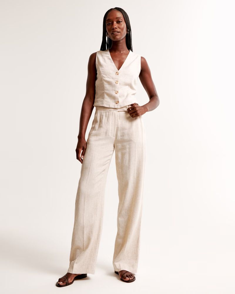 Linen-Blend Tailored Straight Pant | Abercrombie & Fitch (US)