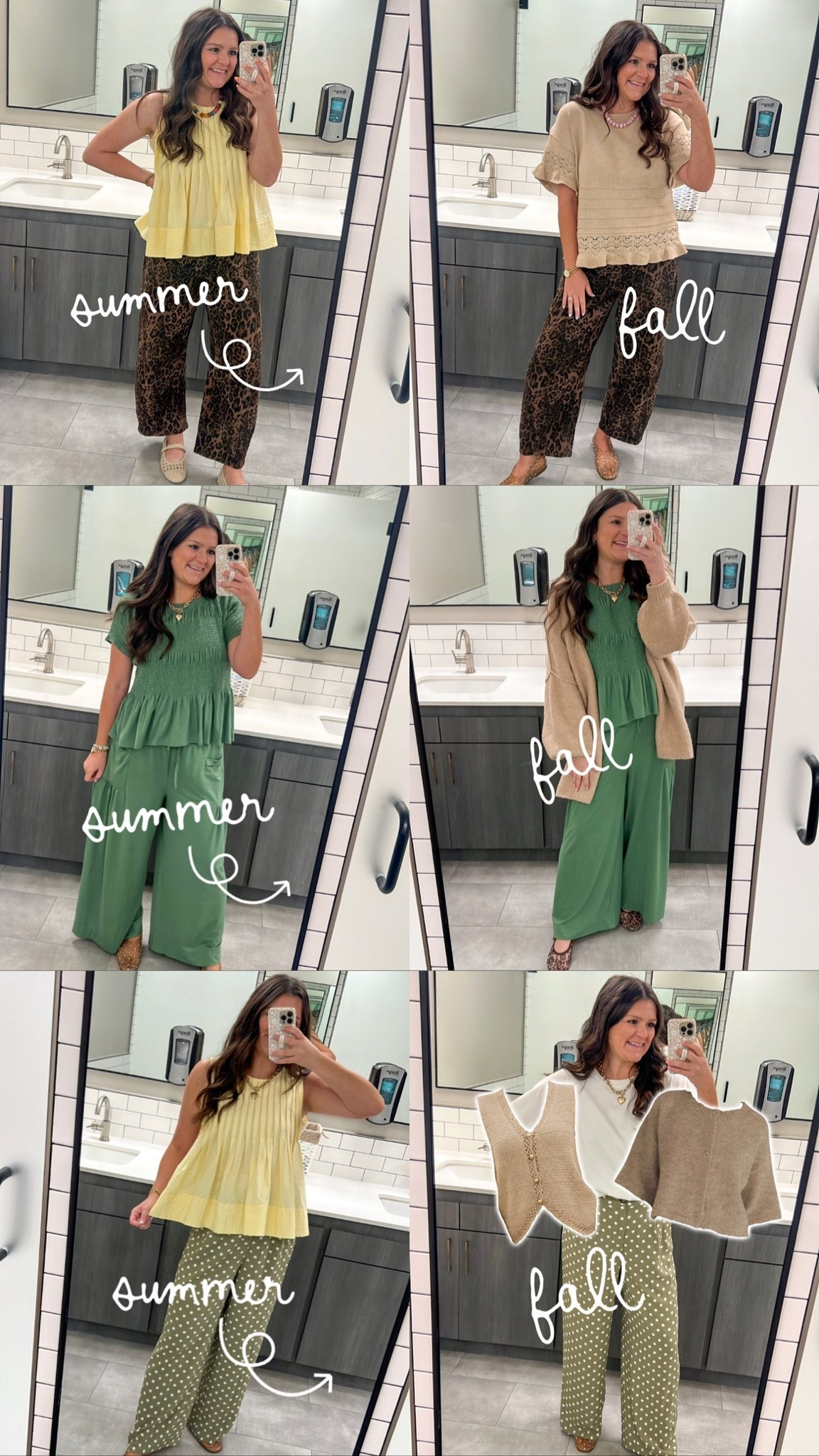 Summer to fall work friendly outfits!  Wearing true size medium in everything except the green set is a large (size up) & the tan sweater top is a large. Jelly shoes are 1/2 size up (8). Woven flats are tts.

#LTKootd #LTKmomlife #LTKWorkwear