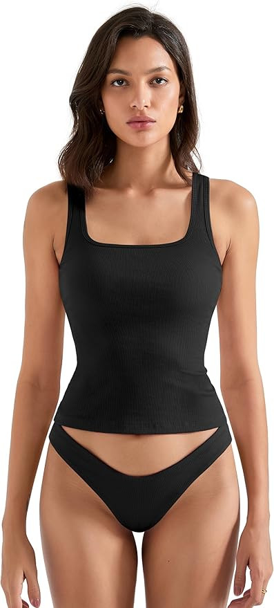 SUUKSESS Women Cotton Ribbed Summer Going Out Tops Padded Trendy Basic Tank Tops | Amazon (US)