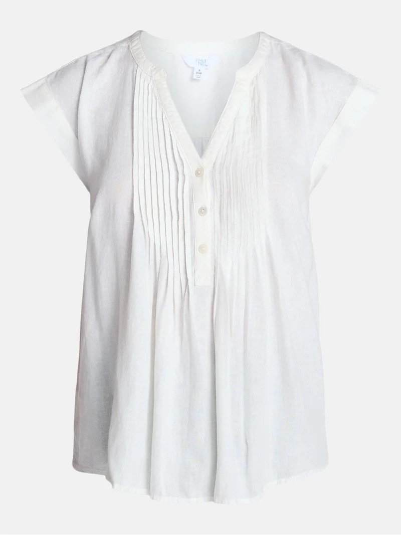 Time and Tru Women's Linen Pintuck Top, Sizes XS-XXXL | Walmart (US)